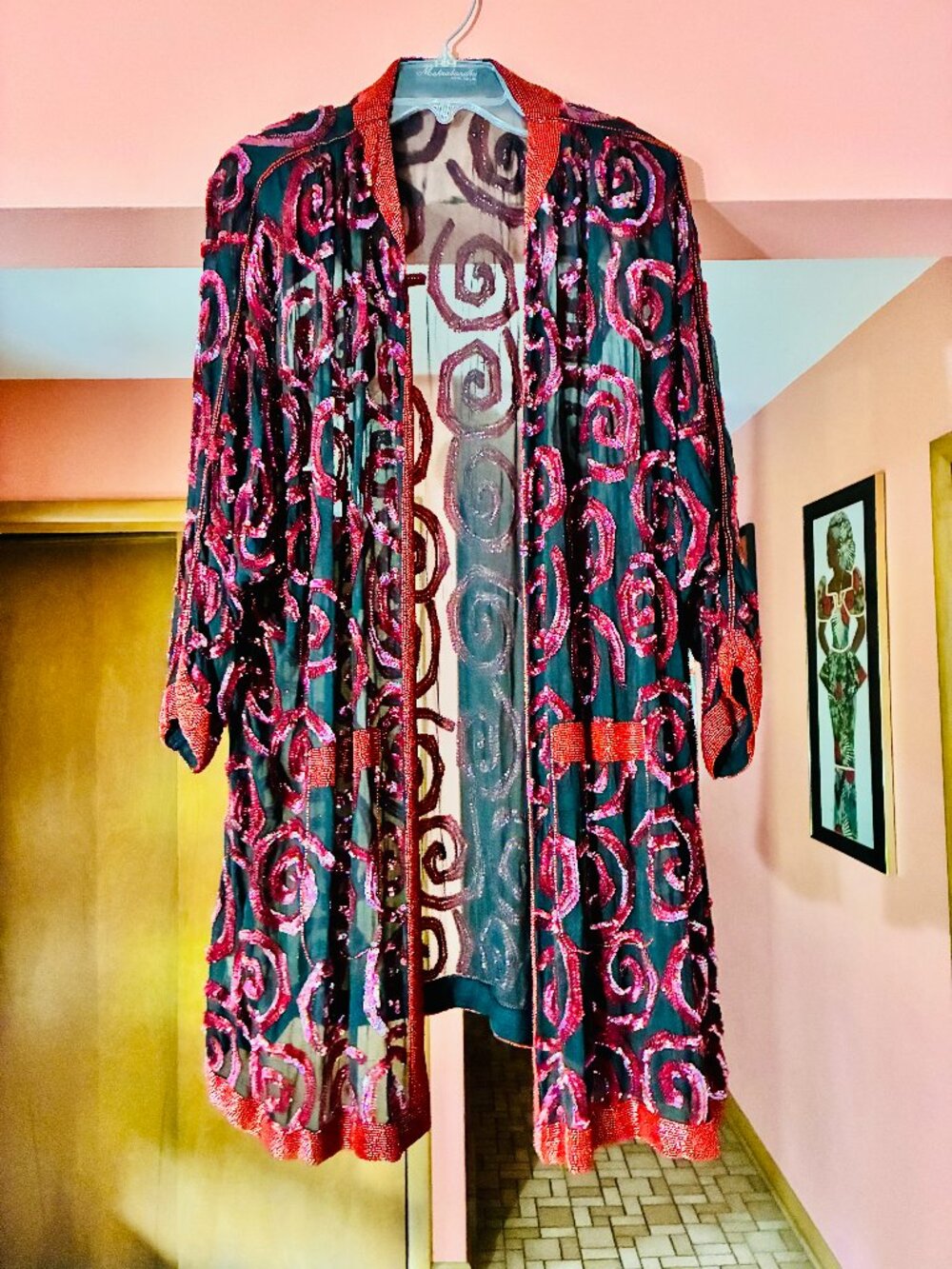 Mehrakandhu New Delhi Beaded Sequin Sheer Long Duster Jacket Evening Coat